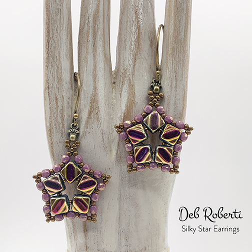 Silky Star Earrings, free pattern at AroundTheBeadingTable.com
