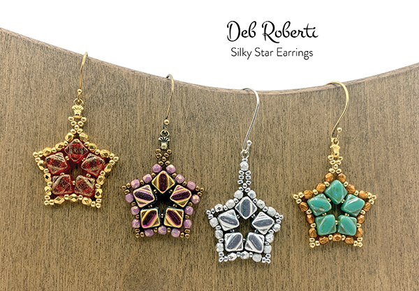 Silky Star Earrings, free pattern at AroundTheBeadingTable.com