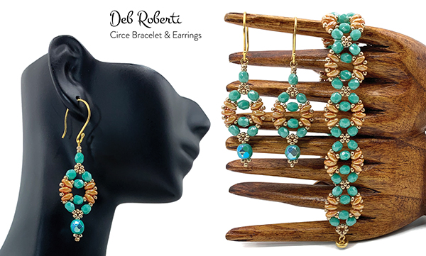 Circe Bracelet & Earrings, SuperDuo and crystal design by Deb Roberti