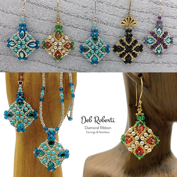 Diamond Ribbon Earrings and Necklace, design by Deb Roberti Diamond Ribbon Earrings and Necklace, design by Deb Roberti