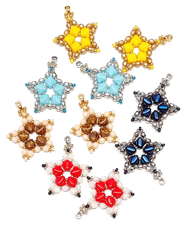 Silky Star Earrings, free pattern at AroundTheBeadingTable.com