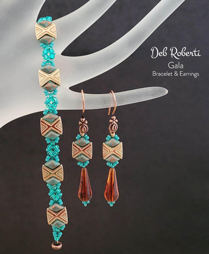 Gala Bracelet & Earrings, free pattern, design by Deb Roberti