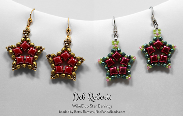 WibeDuo Star Earrings, free pattern using WibeDuo beads