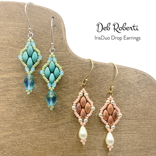 IrisDuo Drop Earrings, free bead pattern that features IrisDuo beads