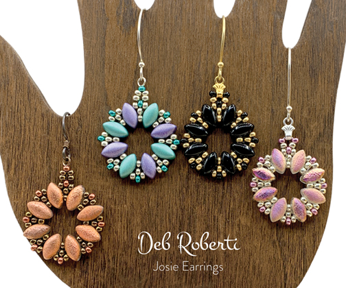 Josie Earrings, free bead pattern that features IrisDuo beads
