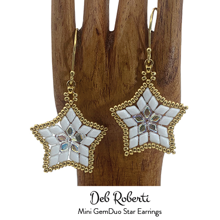 Mini GemDuo Star Earrings, free pattern by Deb Roberti