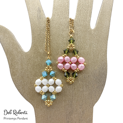 Printemps Earrings & Pendant, design by Deb Roberti, free pattern at AroundTheBeadingTable.com