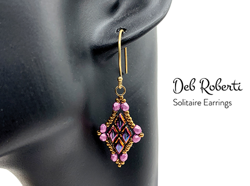 Solitaire Earrings, free pattern from Deb Roberti at AroundTheBeadingTable.com
