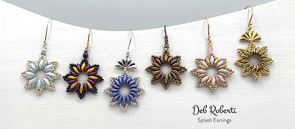 Splash Earrings, free bead pattern that uses the Czech Wave bead